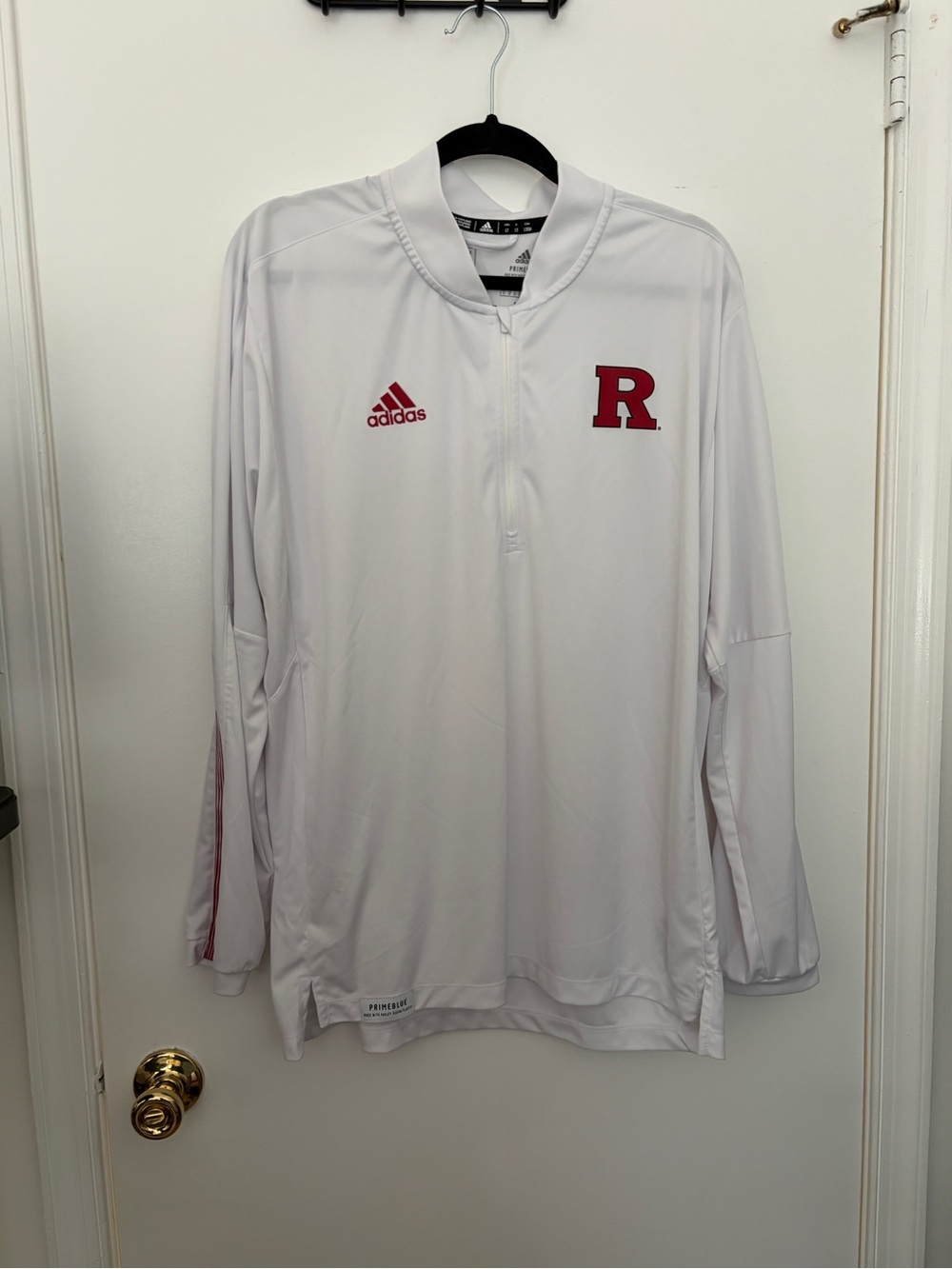 Adidas x Rutgers Athletics - Men’s White Long-Sleeve Pullover with Red 'R' Logo